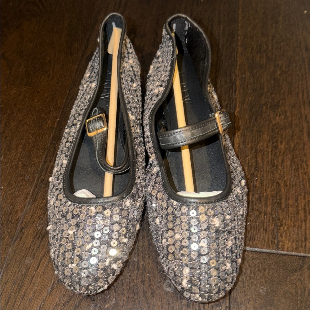 NIB J.Crew Mesh Mary Jane ballet flats with sequins and genuine leather trim